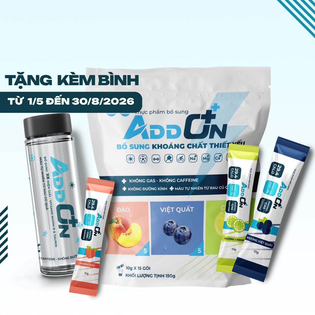 Bột Uống Điện Giải Thể Thao ADDON Pack 15 Ít Calo Bù Nước, Bổ Sung Muối Khoáng Thiết Yếu