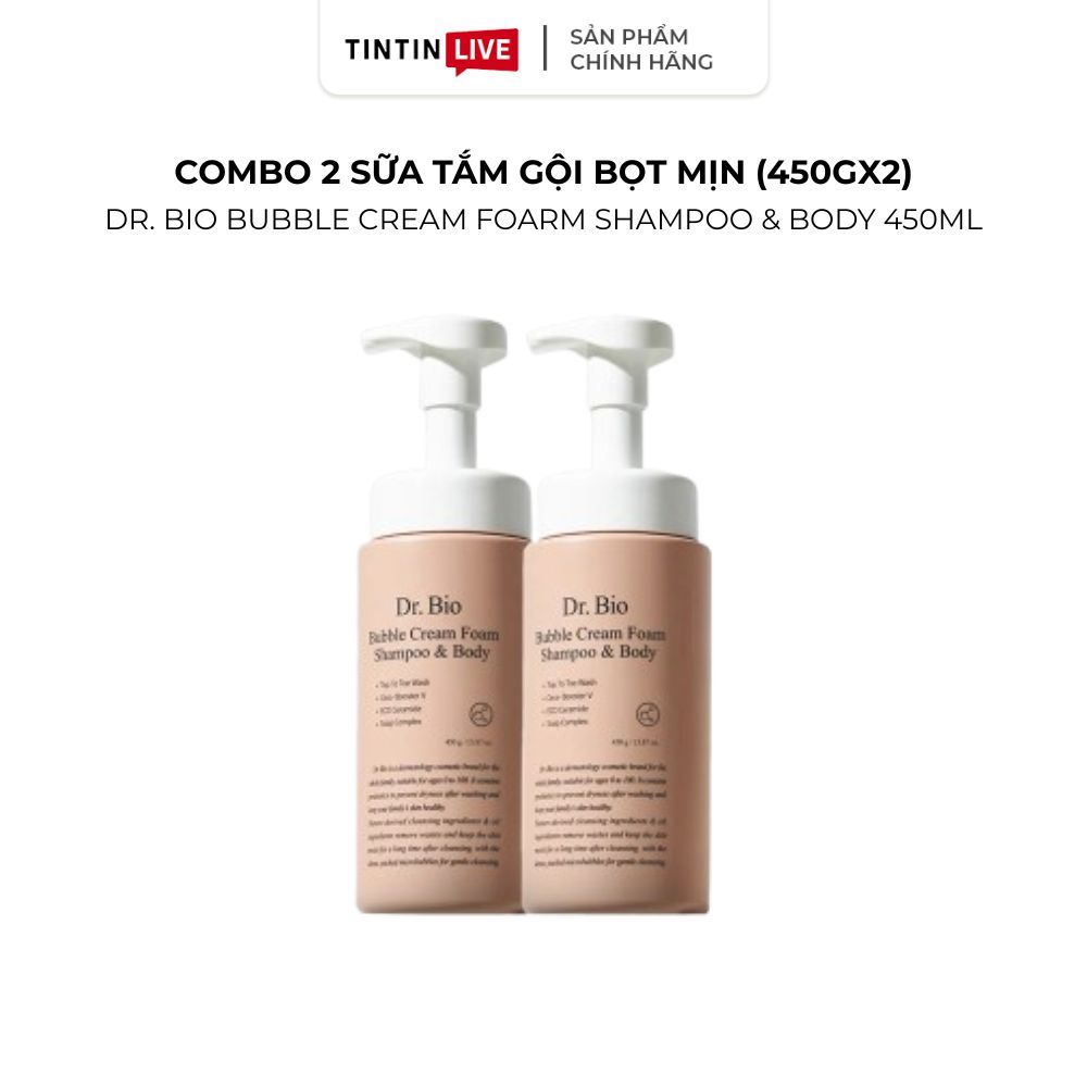 [DR. BIO] COMBO 2 Sữa Tắm, Dầu Gội 2IN1 Cho Mẹ Và Em Bé Bubble Cream Foam Shampoo & Body (450mlX2)
