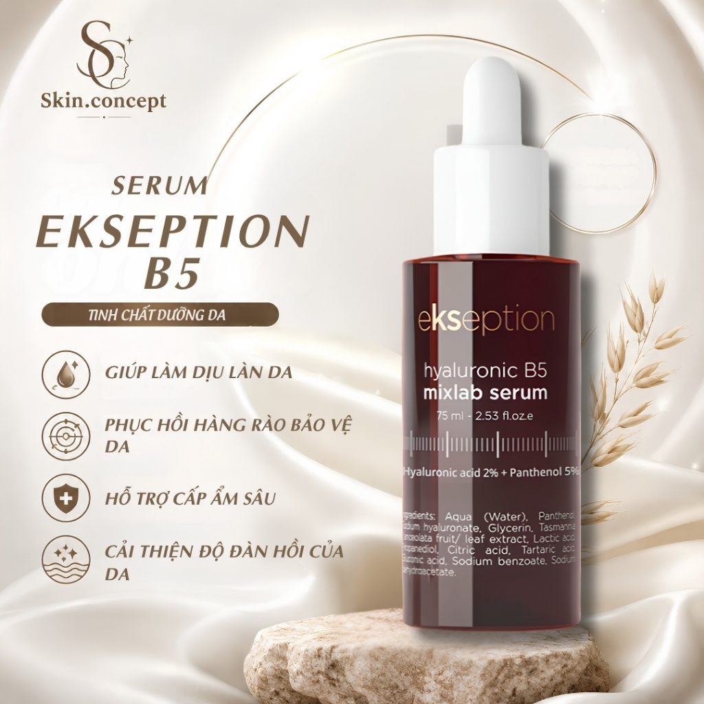 Serum Ekseption Hyaluronic B5, HA + 5% B5 dưỡng ẩm phục hồi da 75ml