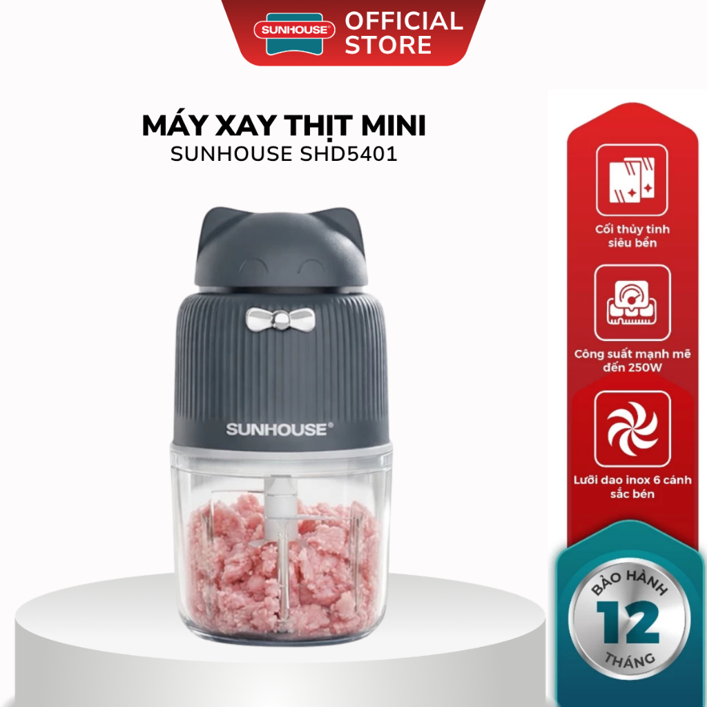 Máy Xay Thịt Mini Sunhouse SHD5401 - Bảo Hành 12 Tháng, Cối Thủy Tinh Nhỏ Gọn, Xay Đồ Nóng An Toàn