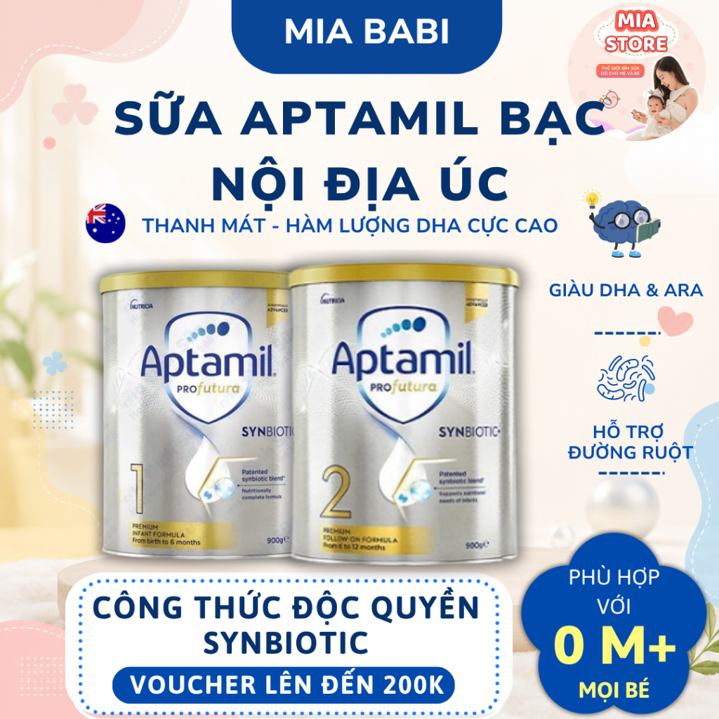 [TẶNG BÁNH GẠO] Sữa Aptamil Profutura Úc Bạc cho bé 900gr đủ số 1/2/3 Có Tem Phụ