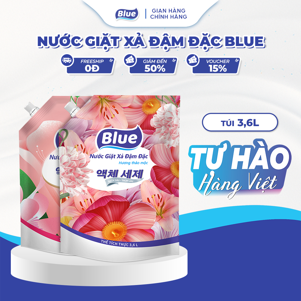 Nước Giặt Blue Đậm Đặc Hàn Quốc, Sạch Sâu, Thơm Lâu, Lưu Hương 72h, Dùng Được Mọi Máy Giặt