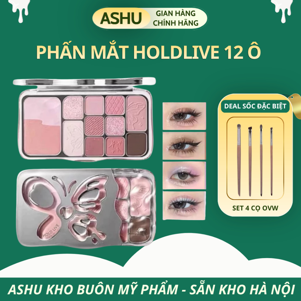 [HOLDLIVE] Bảng Phấn Mắt Má Kèm Tạo Khối HOLD LIVE 12 Ô 4in1 Hold Live Mist Butterfly Shadow Hồng Lạ