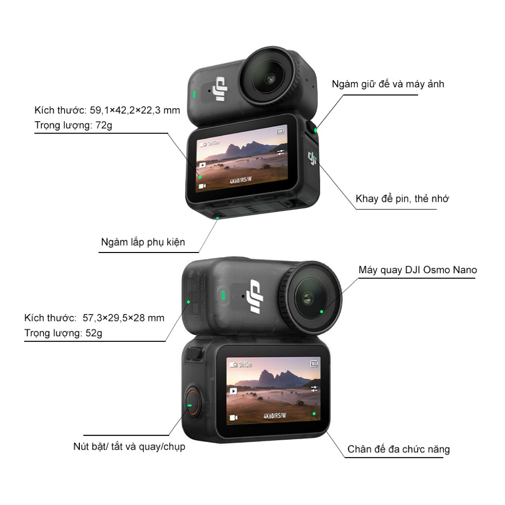 DJI Osmo Nano 128GB - Camera Đeo Thông Minh Siêu Nhỏ Gọn | AI Tracking | Bộ Nhớ Trong 128GB | Chính Hãng BH12T | BigBuy360 - bigbuy360.vn