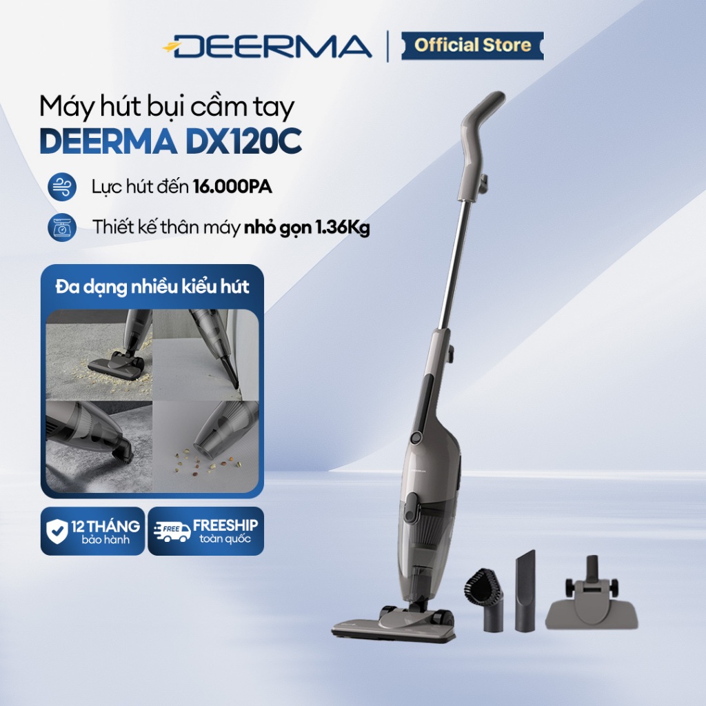 Máy hút bụi cầm tay Deerma DX120C đen lực hút 16000pa, công suất 600W phiên bản mới 2025 - Bảo hành 