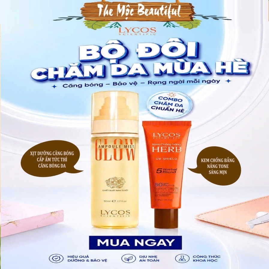 Combo LYcos dưỡng căng bóng da ban ngày : Xịt dưỡng căng bóng cấp ẩm tức thì + Kem chống nắng Lycos