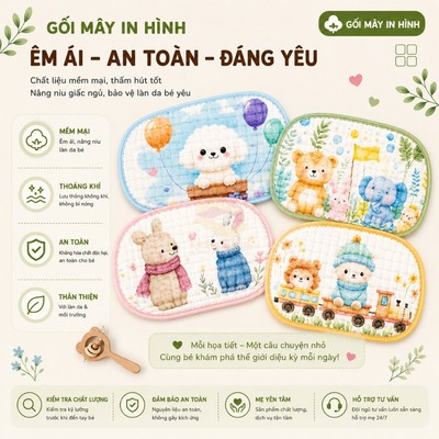 Gối xô sợi bông tre lót đầu sơ sinh 12 lớp KidAndMom mềm mại thấm hút mồ hôi KT 25*40cm