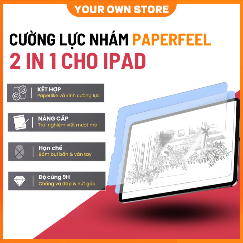 🔥FREESHIP🔥Cường Lực Nhám Ipad Paperfeel , Kính PaperLike Bảo Vệ Màn Hình,Viết Như Trên Giấy