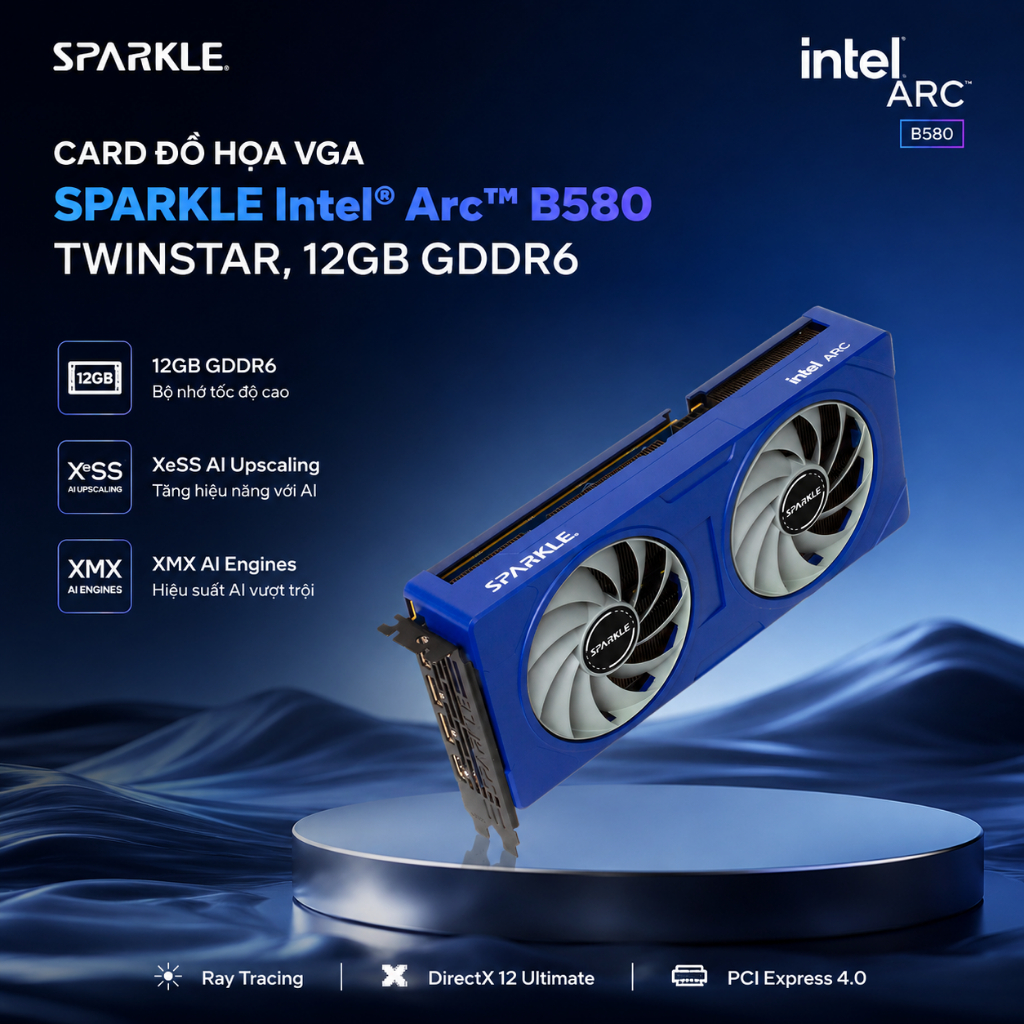[BH 3 Năm] CARD ĐỒ HỌA VGA SPARKLE Intel Arc B580 TWINSTAR 12GB GDDR6 | XeSS AI | Ray Tracing