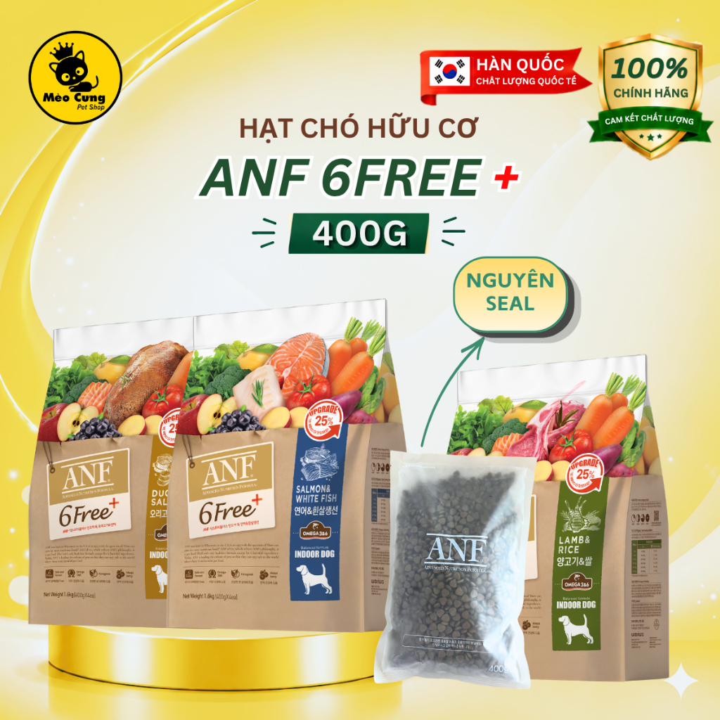 [400g ANF+] Hạt thức ăn cao cấp cho CHÓ mọi lứa tuổi ANF 6free+ Hàn Quốc