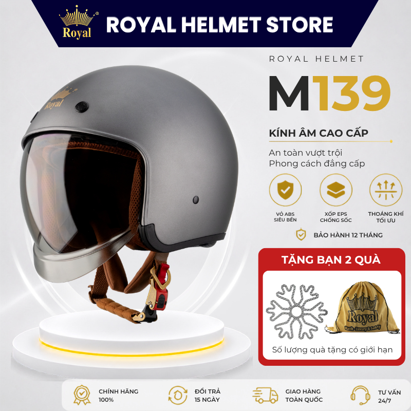 Mũ Bảo Hiểm 3/4 Royal Helmet M139 Chính Hãng Kính Âm, Mũ Bảo Hiểm Nửa Đầu Royal M239 Đạt Chuẩn