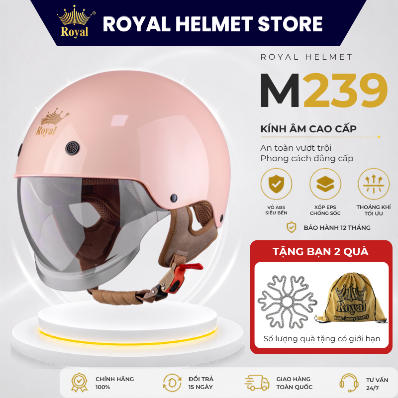 Mũ Bảo Hiểm Nửa Đầu Royal M239 Chính Hãng Kính Âm, Nón Bảo Hiểm Royal Kính Dài Bảo Hành 12 Tháng
