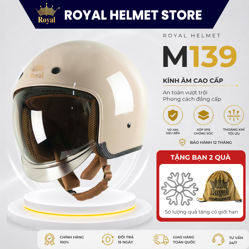 Mũ Bảo Hiểm 3/4 Royal M139 Chính Hãng Kính Âm Dài Full Mặt Kính Chắn Gió Cho Nam Nữ Tháo Lót Vệ Sinh