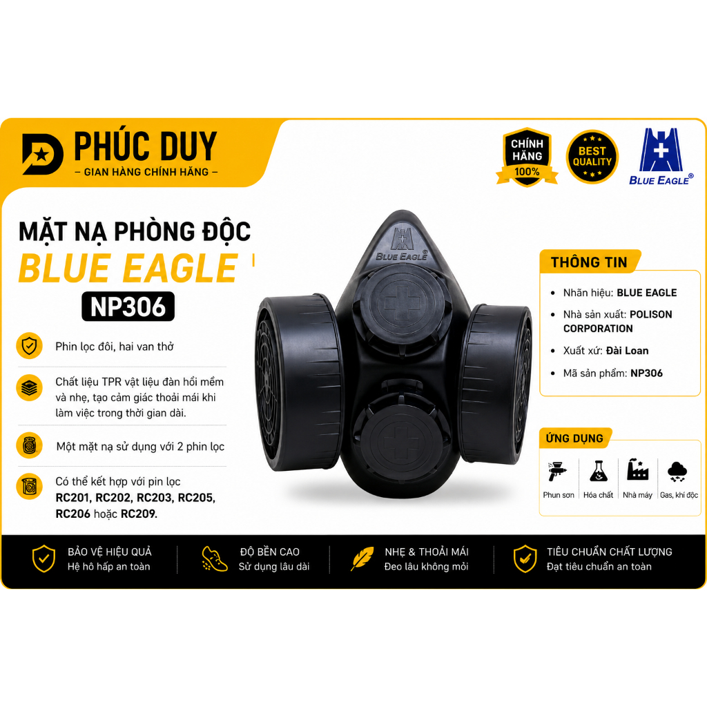 😷🛡️ MẶT NẠ PHÒNG ĐỘC BLUE EAGLE NP306 2 PHIN – CHÍNH HÃNG ĐÀI LOAN