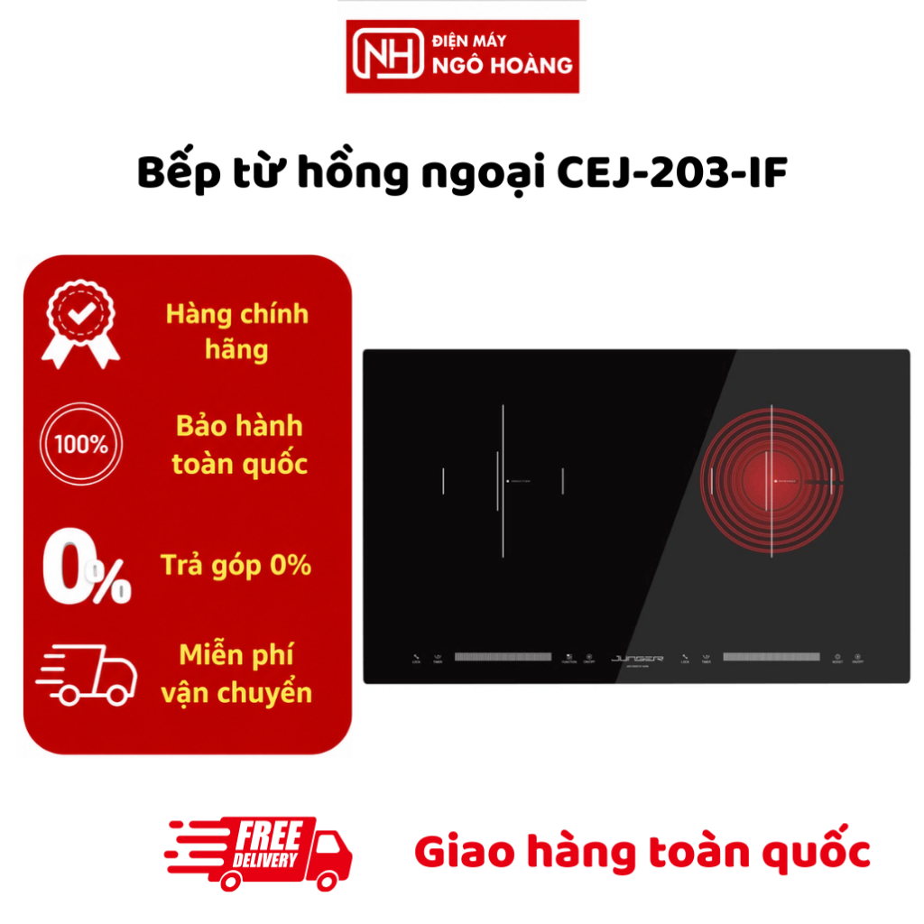 CEJ-203-IF - Bếp Từ Hồng Ngoại Junger CEJ-203-IF 2 Vùng Nấu Mặt Kính Cao Cấp Điều Khiển Cảm Ứng Chín