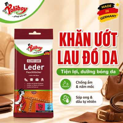 Khăn Ướt Lau Đồ Da Poliboy, Nội Địa Đức, Đánh Bóng Đồ Da, Chống Ẩm Mốc