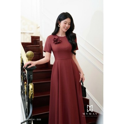 Đầm Dự Tiệc Nữ Dáng Xòe MY WAY Ngắn Tay Đính Hoa Nhẹ Nhàng Sang Trọng 9MD02621H