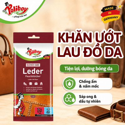 [Nội địa Đức] Khăn Ướt Lau Đồ Da Poliboy, Đánh Bóng Đồ Da, Chống Ẩm Mốc