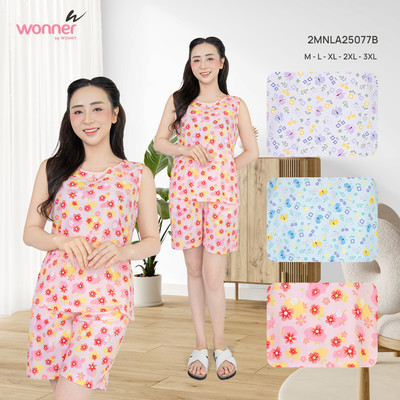 Bộ mặc nhà wonner by WINNY, Set bộ nữ tole lanh mềm mát xuân hè tay cộc quần đùi 2MNLA25077B