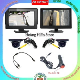 Bộ Camera cặp lề dán gương có đèn led, 2 bên trái phải, màn hình gập điều khiển thủ công