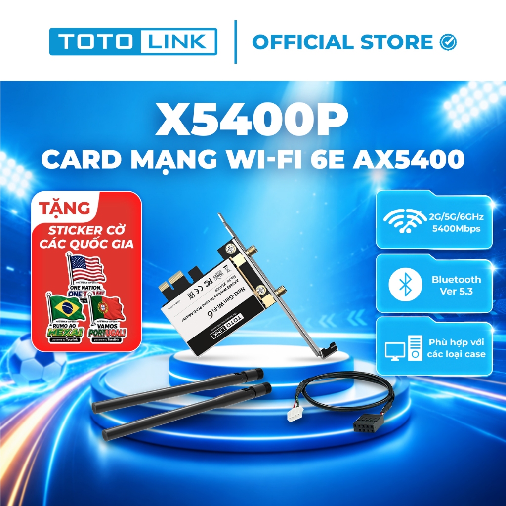 [Hỏa Tốc] Card mạng Wi-Fi TOTOLINK X5400P Wi-Fi 6E AX5400 + Bluetooth 5.3 | 3 Băng tần 2.4G/5G/6GHz