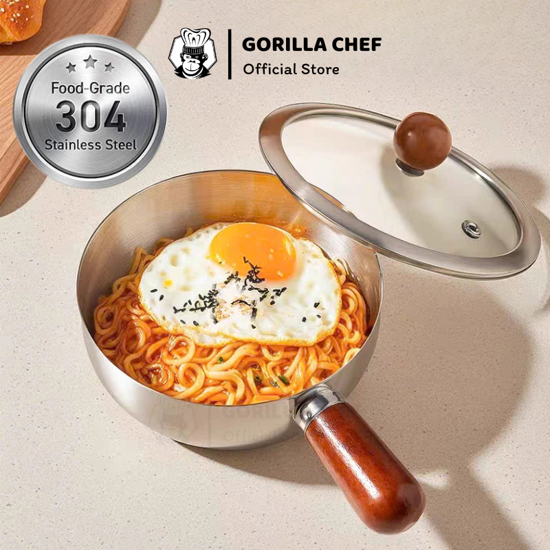 NỒI / CHẢO INOX CÁN GỖ MINI GORILLA CHEF ĐK 14CM , NHÌN CƯNG XỈU LUN