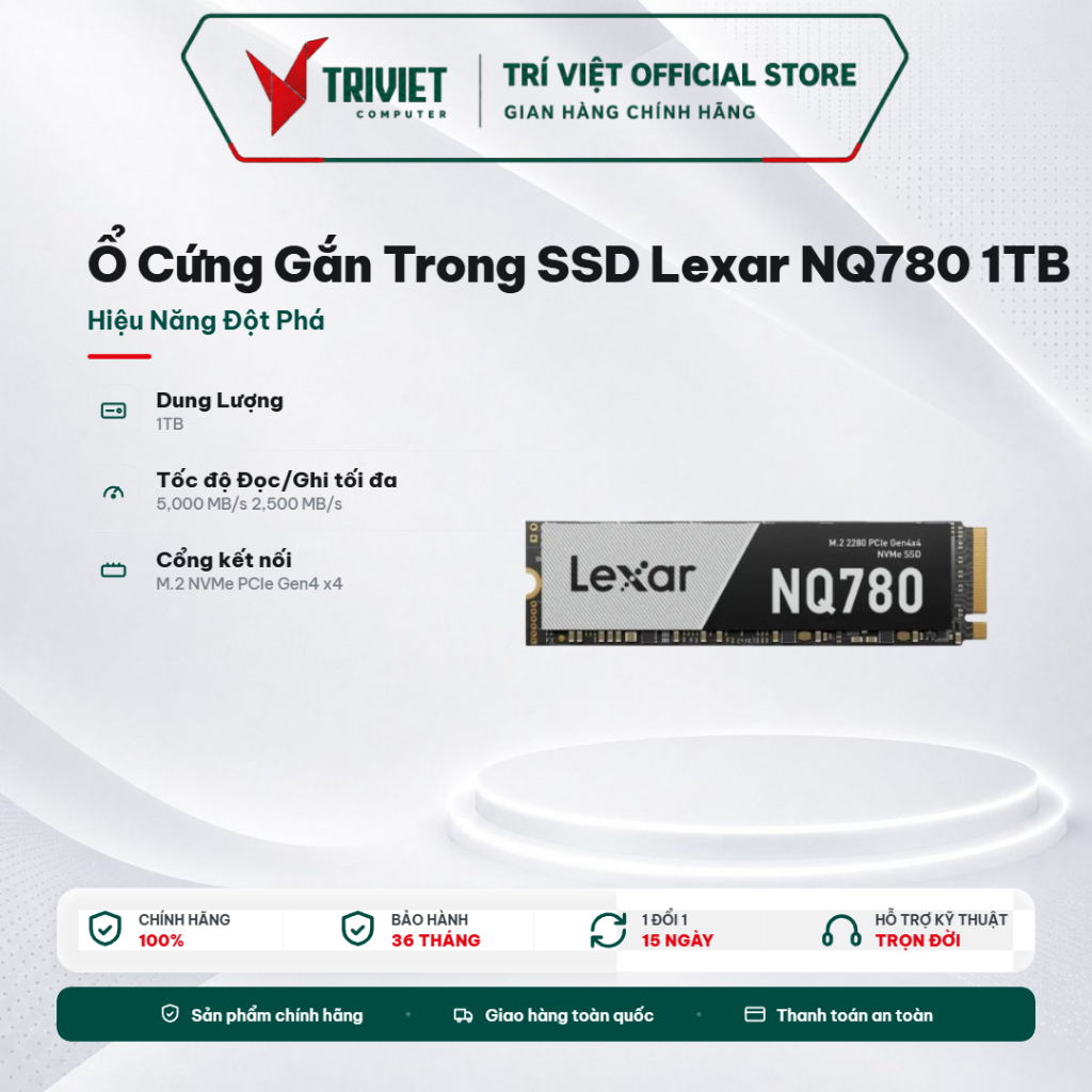 Ổ Cứng Gắn Trong SSD Lexar NQ780 1TB (NVMe PCIe/ Gen4x4 M2.2280/ 6500MB/s/ 2500MB/s)