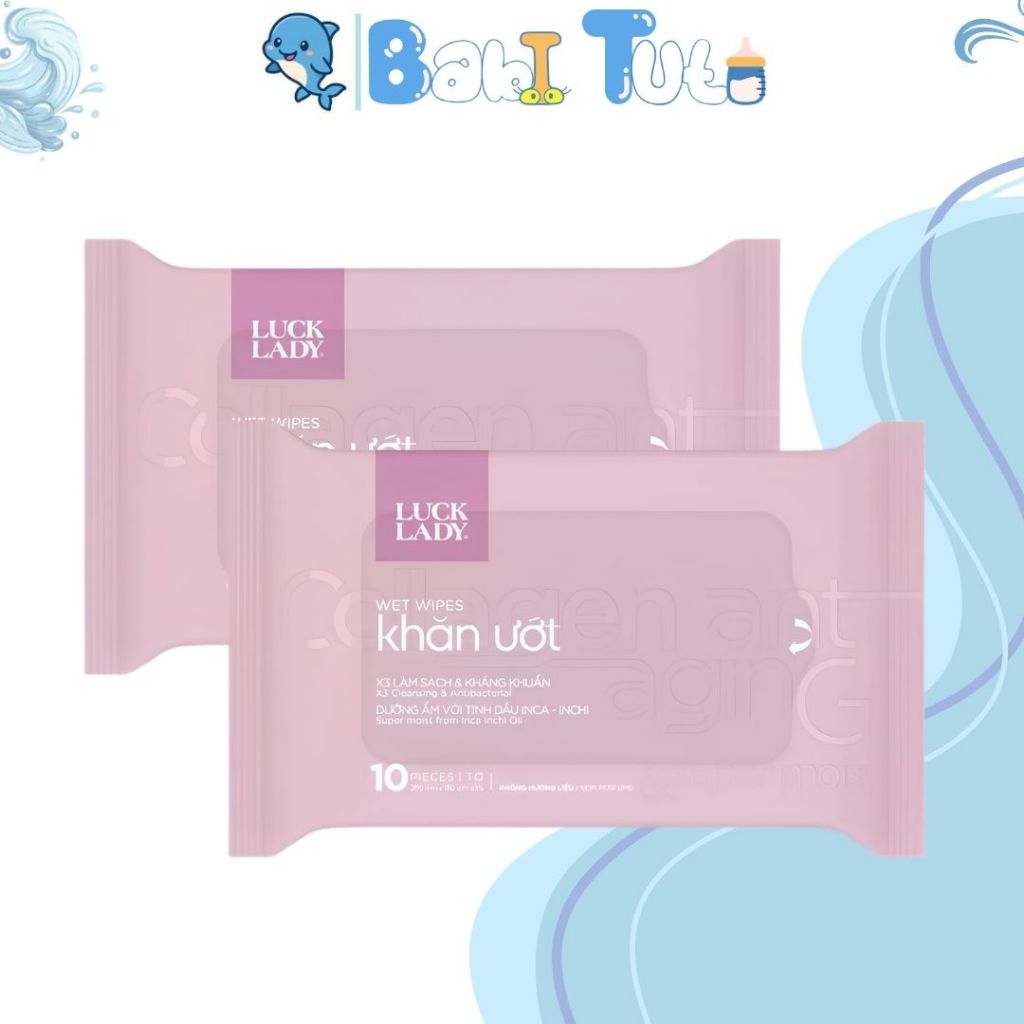Khăn Ướt Luck Lady Cho Bé Và Gia Đình, Khăn Ướt Luck Lady Dịu Nhẹ Hương Tự Nhiên Không Gây Khô Da