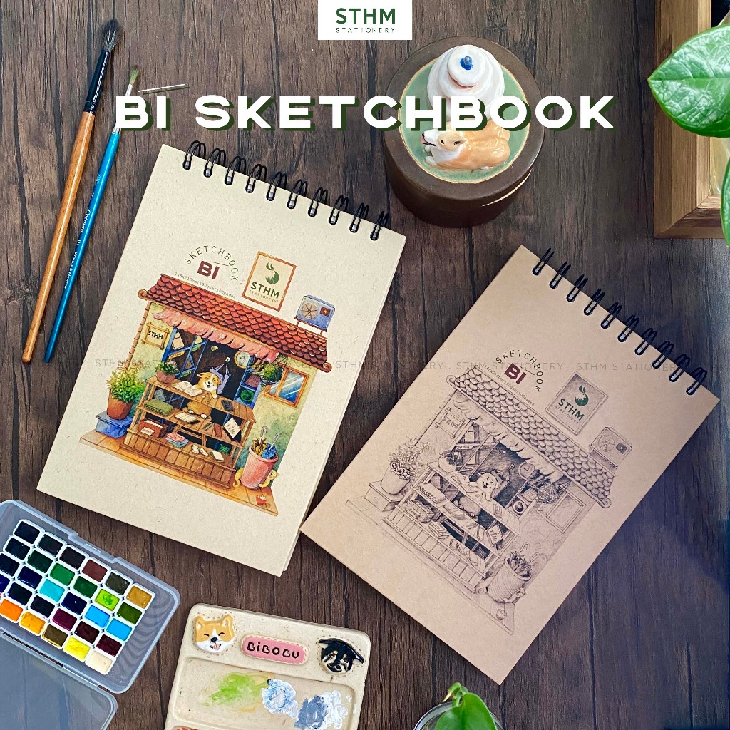 [STHM stationery] - Bí sketchbook - Sổ tay vẽ chì, vẽ artline, vẽ kí hoạ - Bìa cứng khổ A5, kem 190g