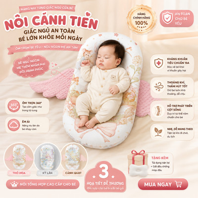 Nôi ngủ cho bé cánh thiên thần, Đệm ngủ chung gường KidAndMom bé từ 0-12M ngủ ngon chống giật mình