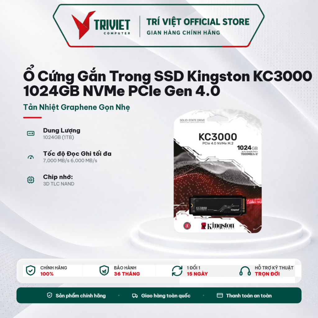 Ổ Cứng Gắn Trong SSD Kingston KC3000 512GB, 1TB, 2TB NVMe PCIe Gen 4.0 Tản Nhiệt Graphene Gọn Nhẹ