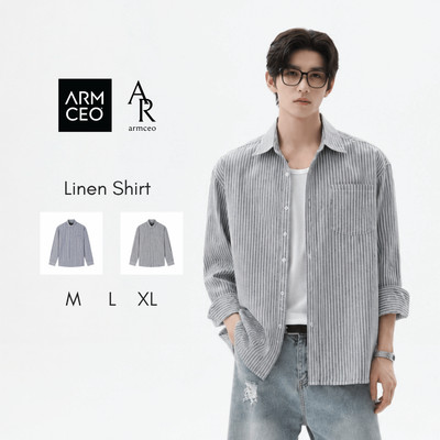 Sơ mi linen shirt kẻ sọc ARMCEO form rộng tôn dáng, chất liệu linen spandex siêu mát -S13