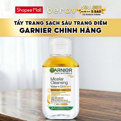 [MINISIZE] Nước làm sạch và tẩy trang cho DA KHÔ & MAKE-UP lâu trôi Garnier Micellar Water Oil-Infused 50ml - TRẮNG