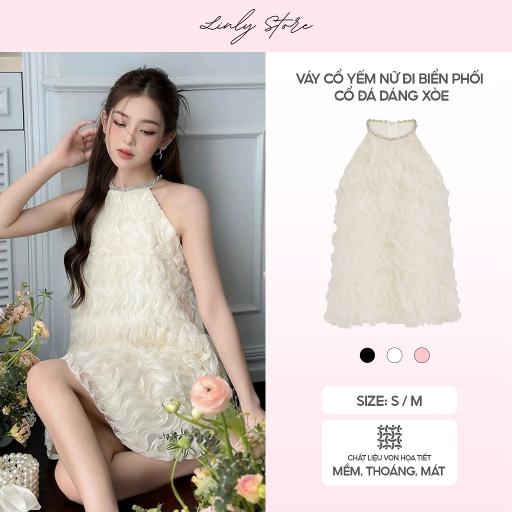 Váy cổ yếm nữ đi biển phối cổ đá dáng xòe Linly Store V-VPC4