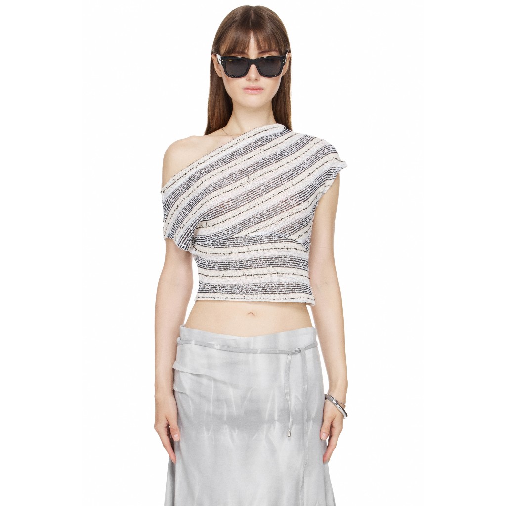 Áo Lệch Vai Kẻ Sọc Trắng Đen - BEUTER® WMNS ASYMMETRIC ONE-SHOULDER STRIPED TOP - BLACK