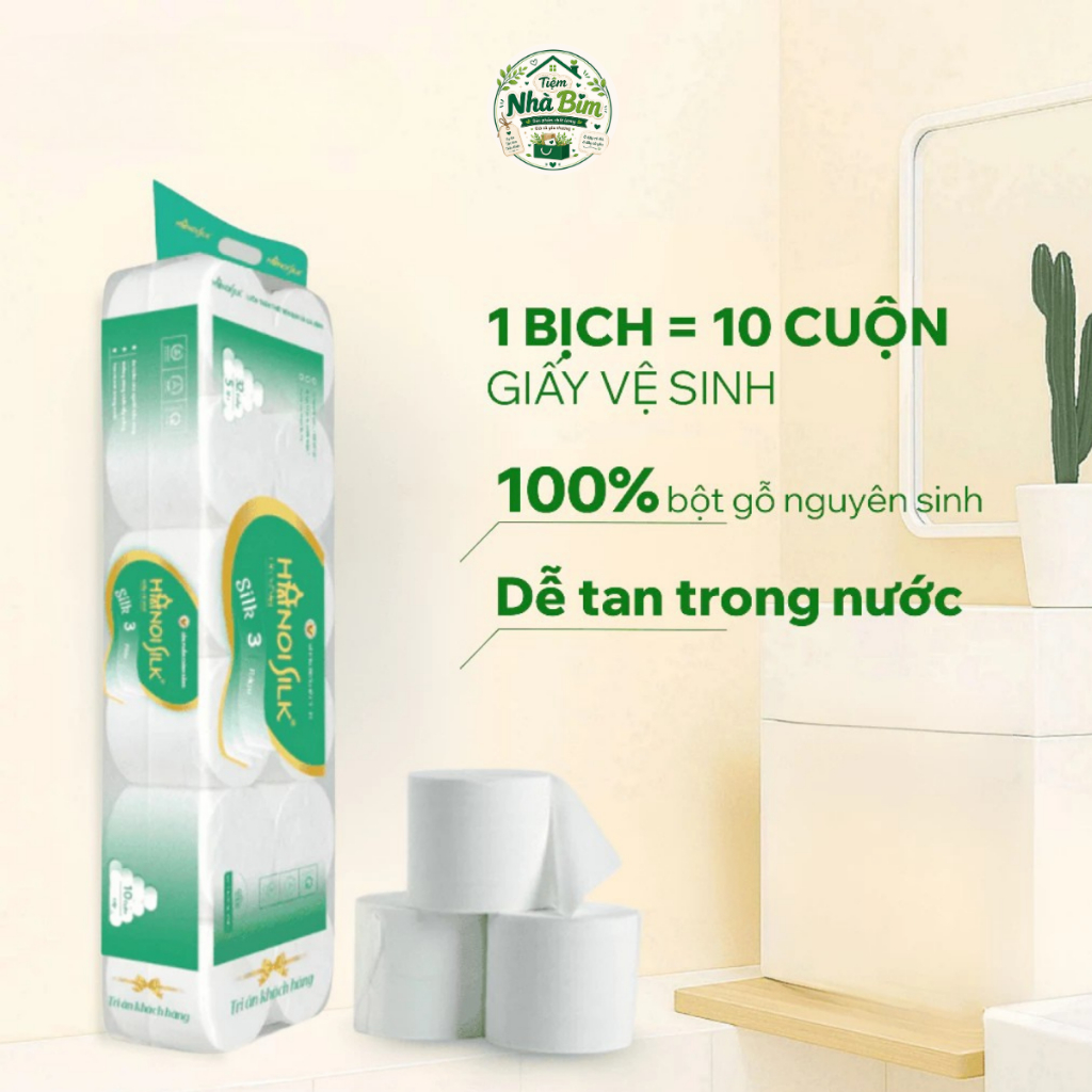 Home Mart : Giấy Vệ Sinh Hanoi Silk Xanh Lá/Hồng 3 Lớp 10 Cuộn/Bịch - Siêu dai, mềm mịn, tan nhanh