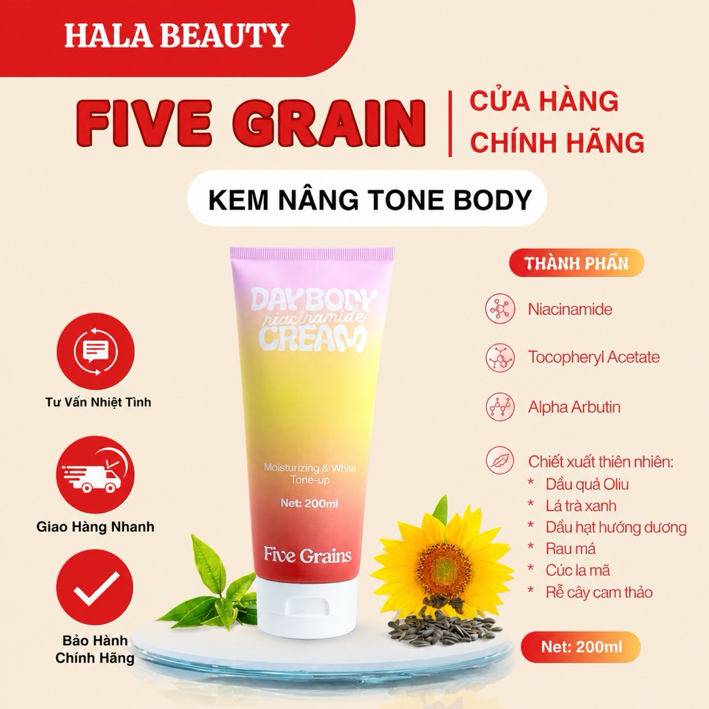 [Five Grains] Kem Dưỡng Nâng Tone Cao cấp Five Grains Trắng Da Niacinamide, Alpha-Arbutin 200ML