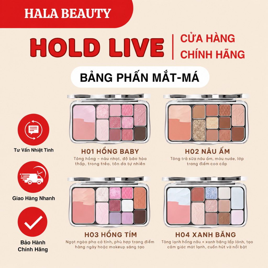 [HOLD LIVE] Bảng Phấn Mắt Má Kèm Tạo Khối 12 Màu 4in1 Hold Live Mist Butterfly Shadow Hồng Lạnh HL79
