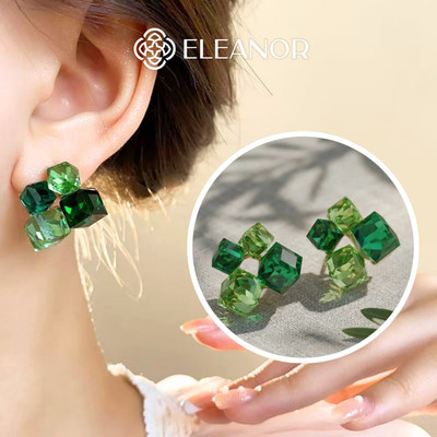 Bông tai nữ chuôi bạc 925 Eleanor Accessories đính đá khối vuông phụ kiện trang sức khuyên tai 12149
