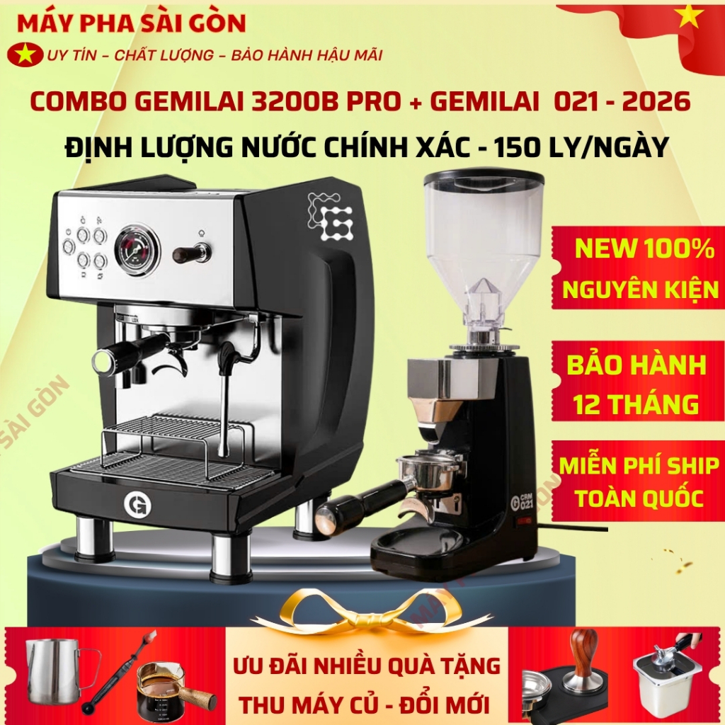 [ HCM ] Hỏa Tốc - Combo Máy Pha Cà Phê Gemilai 3200B Pro + Máy Xay Gemilai CRM 021  Mẫu 2026 Nâng Cấ