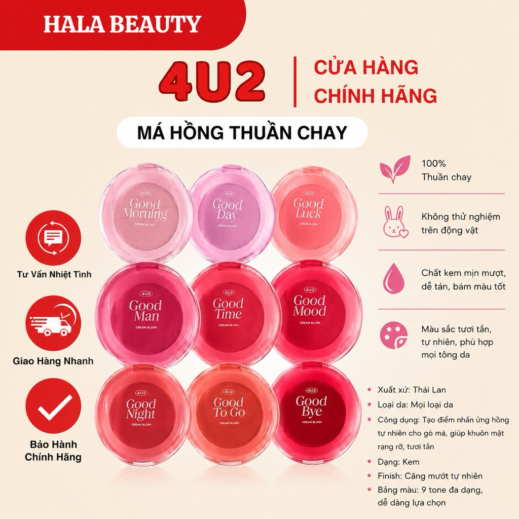 [4U2] Má Hồng Thuần Chay 4U2 Good Mood Jelly Blush Tự Nhiên, Căng Bóng Chuẩn Hàn