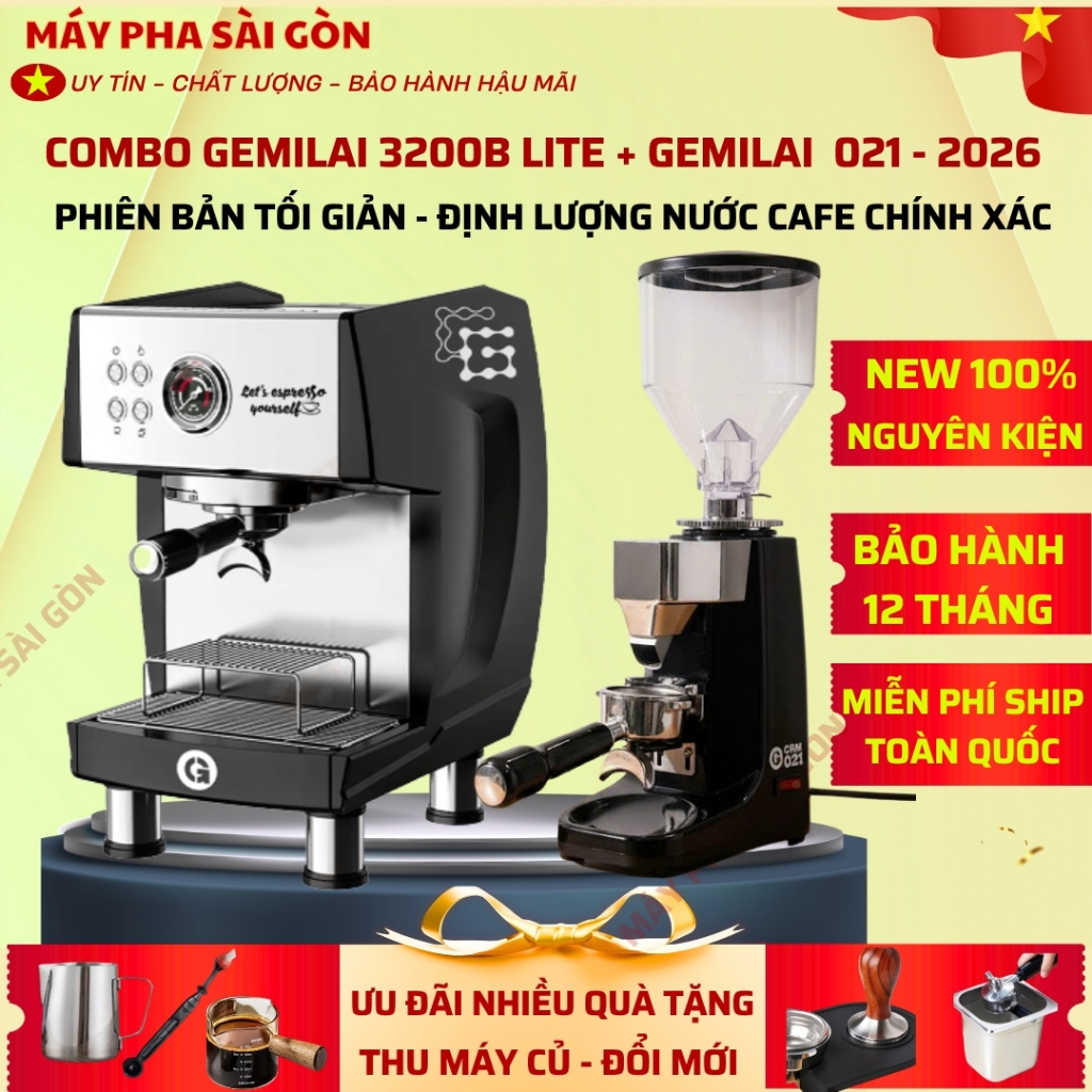 TP HCM HỎA TỐC MÁY PHA CÀ PHÊ GEMILAI CRM 3200B LITE VÀ MÁY XAY GEMILAI CRM 021