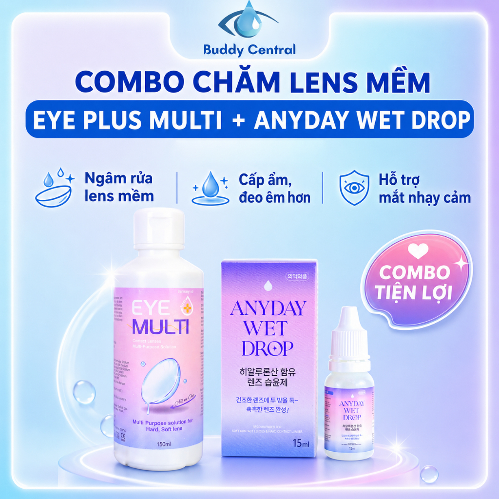Nước Ngâm Lens Eye Plus Multi 150ml & Nhỏ Mắt Lens Anyday Wet Drop 15ml - Combo Chăm Lens Mềm