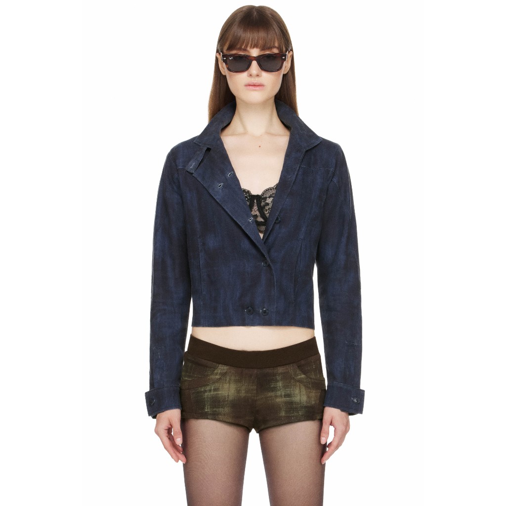 Áo Khoác Cropped Ghép Mảng Nữ Màu Chàm - BEUTER® WMNS PANEL CROP JACKET - MOOD INDIGO