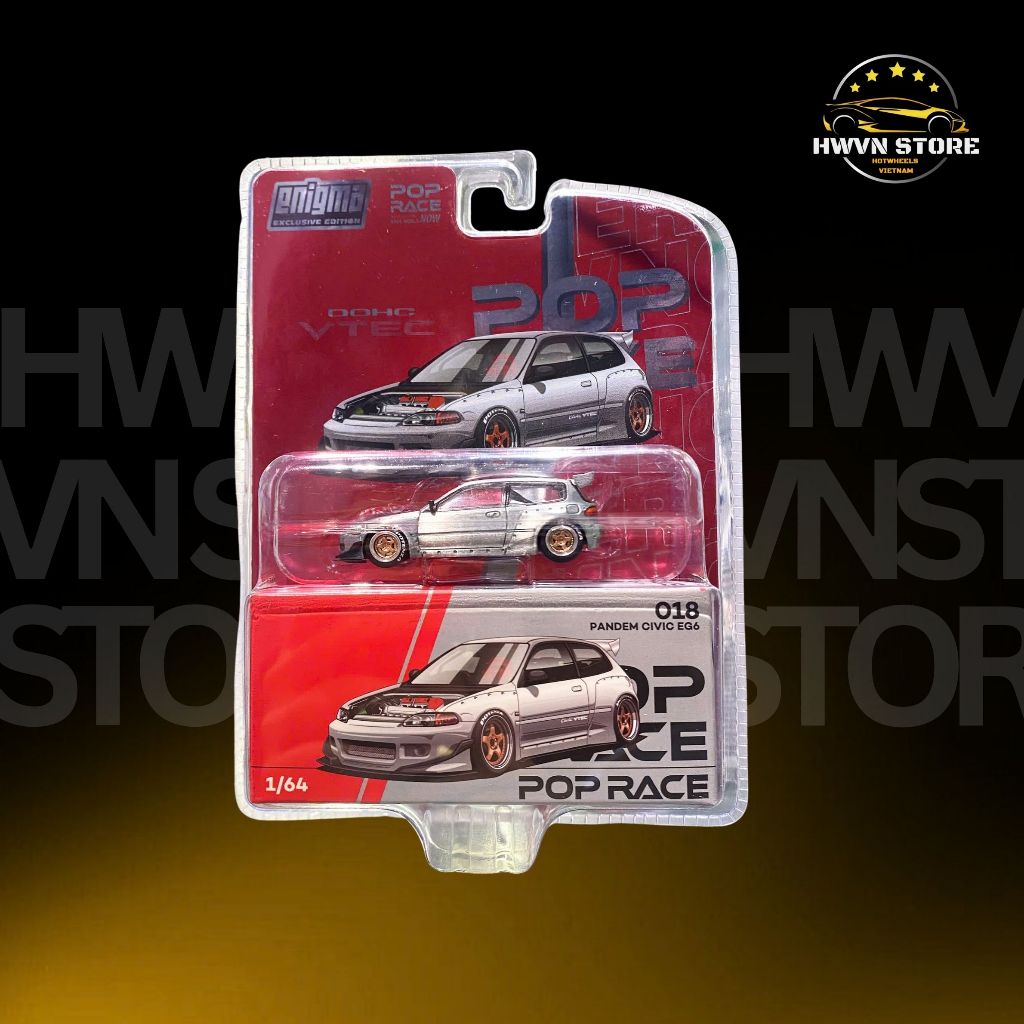 Xe mô hình Poprace Pandem Civic EG6 màu xám bạc ( CARD #018)