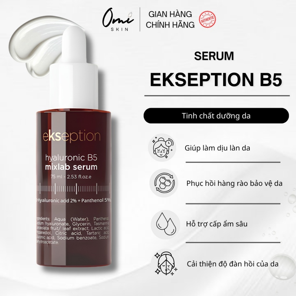 Serum Ekseption Hyaluronic B5, HA + 5% B5 dưỡng ẩm phục hồi da 75ml