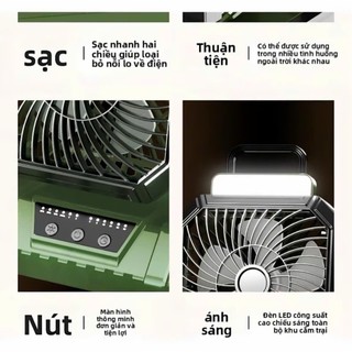 [PIN CHUẨN] Quạt Cắm Trại Dã Ngoại Tích Điện công suất lớn