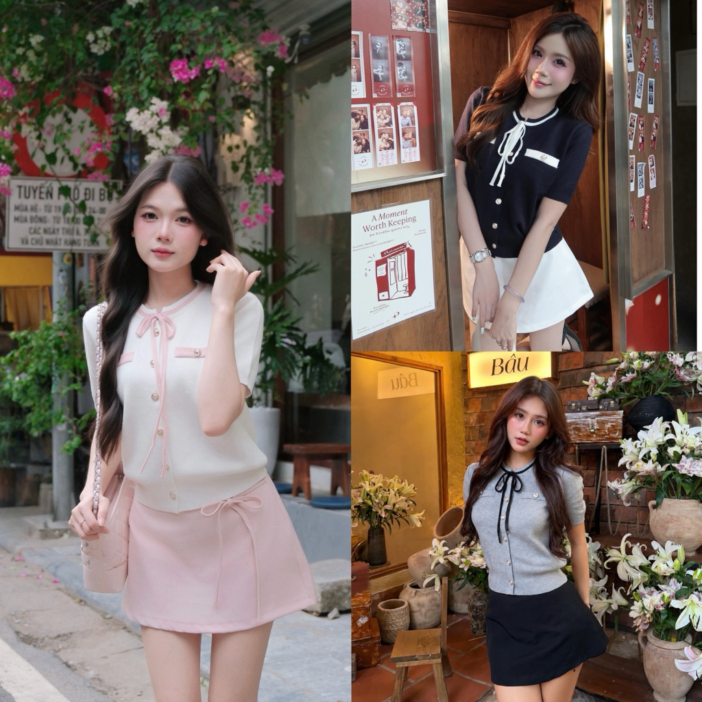 [ ẢNH THẬT ] SULI TOP - ÁO LEN MONGTOGHI CỔ TRÒN PHỐI NƠ CÚC ĐỒNG by sweater.daoathu
