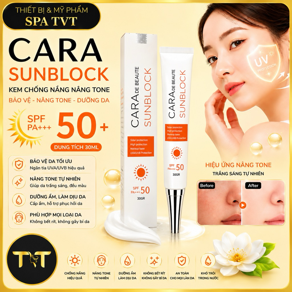 KEM CHỐNG NẮNG CARA (KARA) DE BEAUTE 30ML – CĂNG BÓNG DA, NÂNG TONE TỰ NHIÊN, KIỀM DẦU