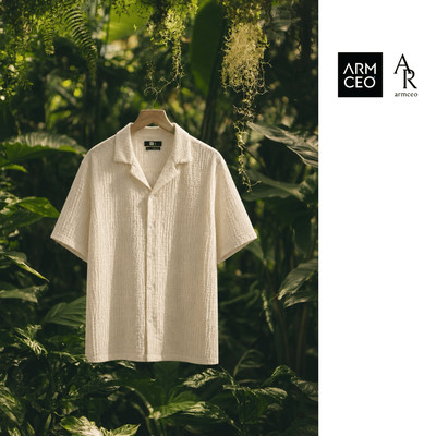 Áo sơ mi mặc hè, đi biển curban shirt vải xốp nhăn ARMCEO sang trọng, lịch sự -S14
